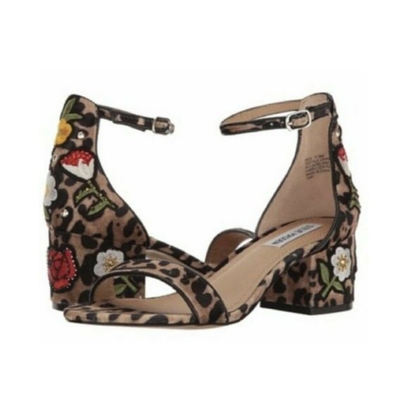 Steve Madden Cheetah Embroidered Block Heel sandals Size 8 - Picture 1 of 10